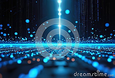 Quantum processor, Data streams and pulses Stock Photo