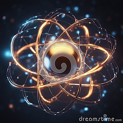 Into the Quantum Realm: a Spinning Atom's Nucleus Up Close, Generative AI Stock Photo