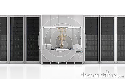 Quantum server network with quantum computer machine in server room Stock Photo