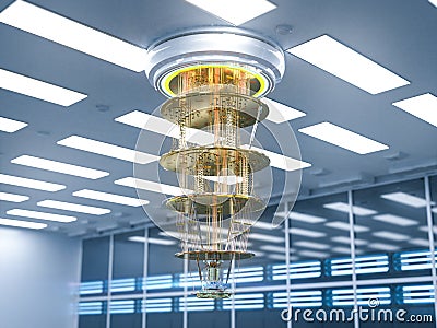 Quantum server network with quantum computer machine in server room Stock Photo
