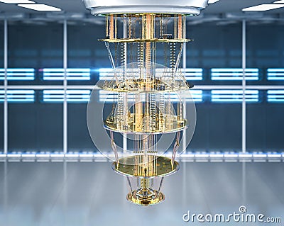 Quantum server network with quantum computer machine in server room Stock Photo