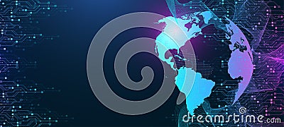 Quantum technologies concept. Deep learning artificial intelligence. Circuit board texture background design. Big data Cartoon Illustration