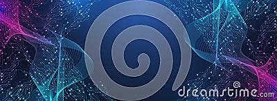 Quantum technologies concept. Deep learning artificial intelligence. Circuit board texture background design. Big data Cartoon Illustration