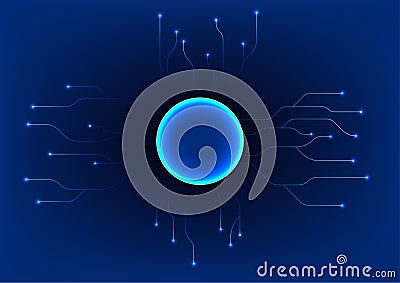 Quantum technology, a circular shape that distributes data lines, processes massive amounts of data, unlocking new potential in AI Vector Illustration