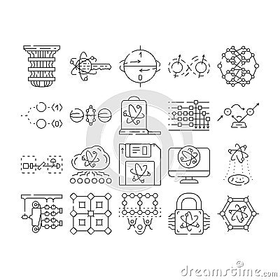 quantum technology data network icons set vector Vector Illustration