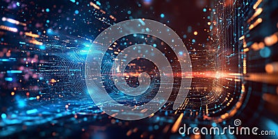 Quantum Technology Network: AI-Driven Data, Circuits, and Cyber Connectivity Stock Photo