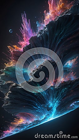 QuantumQuotient's 3D Data Cascade: A Glimpse Beyond Time. AI generate Stock Photo