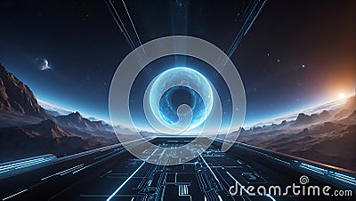QuantumQuotient Symphony: Tomorrow's DataEclipse Overture. AI generate Stock Photo