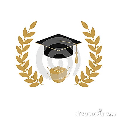 2020 Quarantine extreme graduation party. Graduate hat, respirator and laurel wreath. Concept for the design of a Vector Illustration