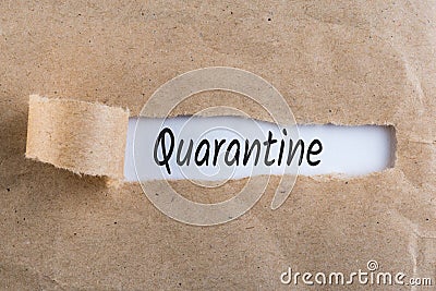 Quarantine - message in a torn envelope. Pandemic Covid-19 Coronavirus quarantine concept Stock Photo