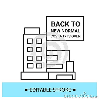 Quarantine over icon. Office building or business center simple vector illustration Vector Illustration