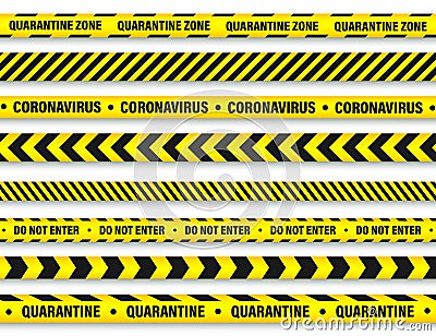 Quarantine zone warning tape. Novel coronavirus outbreak. Global lockdown. Coronavirus danger stripe. Police attention Vector Illustration