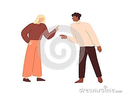Quarrel in couple. Conflict between woman and man. People opponents at dispute, fighting and arguing. Disagreement Vector Illustration