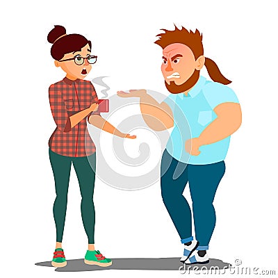 Quarrel Couple Vector. Office Workers Characters. Quarreling People. Angry Man And Woman. Parents Divorce. Shouting Vector Illustration
