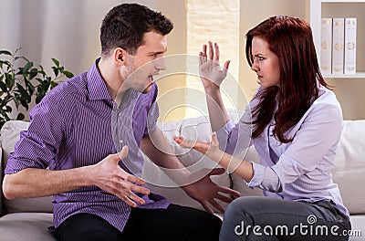 Quarrel between girlfriend and boyfriend Stock Photo