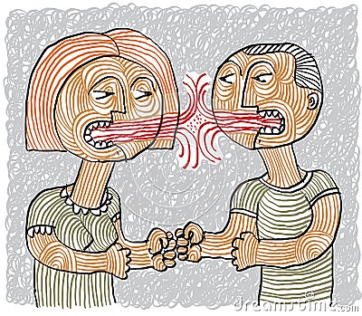 Quarrel between man and woman conceptual hand-drawn stripy illus Vector Illustration