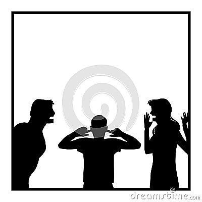 Quarreling Parents Annoyed Son Family Dispute Vector Illustration