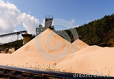 Quarry aggregate with conveyor belt. Construction industry. Horizontal photo. Stock Photo