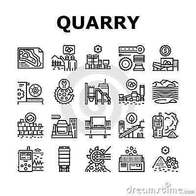 Quarry Mining Industrial Process Icons Set Vector Vector Illustration