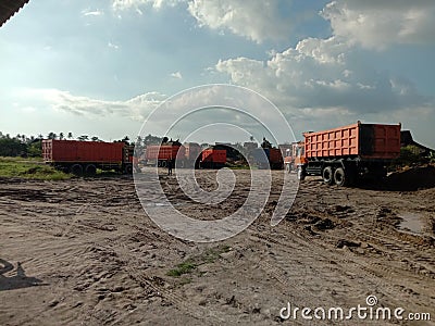 Quarry of sand in Asia take number for order Stock Photo