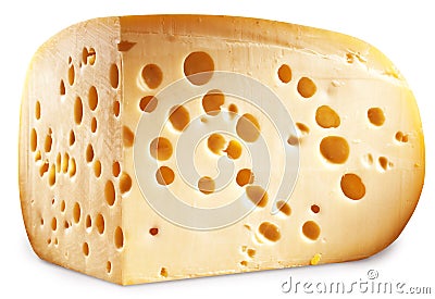 Quarter of Emmental cheese head. Clipping paths. Stock Photo