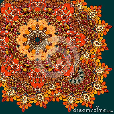 Quarter of headscarf or tablecloth. Bright ornamental pattern Vector Illustration