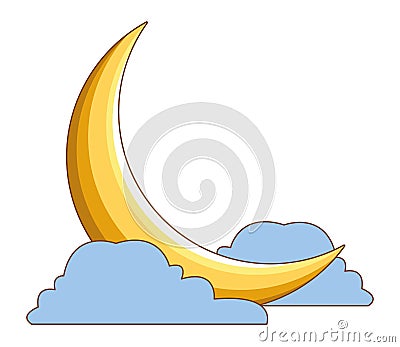 Quarter moon with clouds cartoons Vector Illustration