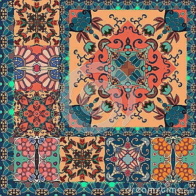 Quarter of ornamental shawl in ethnic style. Indian, persian, arabian motifs Vector Illustration