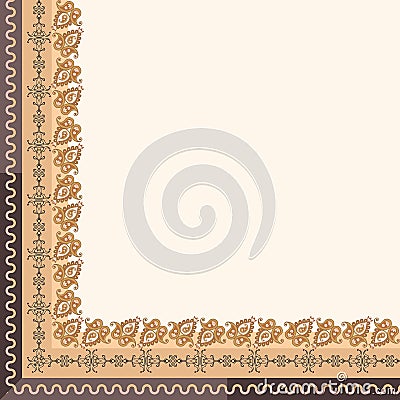 Quarter of tablecloth or simple bandana with ornamental paisley border in golden and brown tones. Vector illustration Vector Illustration