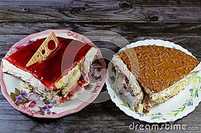 quarters of Biscuits spongy creamy cake and berries for celebrations from a birthday cake, biscuits and cream, biscuit creamy Stock Photo