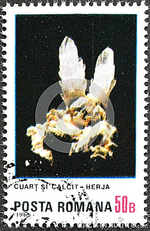 Quartz and Calcite from Herja, Minerals Editorial Stock Photo