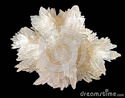 Quartz crystal calcite in front of black background Stock Photo