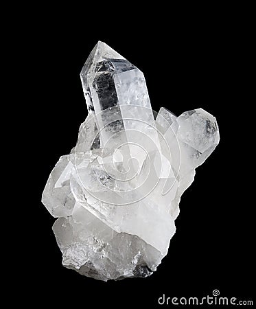 Quartz Crystal Cluster High Size on Black Background Stock Photo