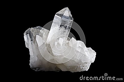 Quartz Crystal Cluster Horizontal on Black Background Stock Photo