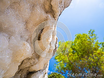 Quartz crystals on the beach of Greek peninsula Pelion, Magnesia. Stock Photo