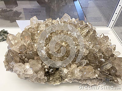 Quartz from Gauli Gletscher or Quarz vom Gauliegletscher minerals and crystals in the exhibition Mount SÃ¤ntis - Switzerland Stock Photo