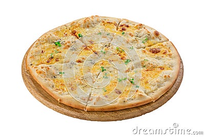 Quattro formaggi italian pizza with four sorts of cheese isolated on white background Stock Photo