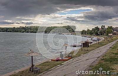 Quay on the river Tisa Editorial Stock Photo