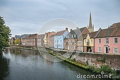 Quay Side and River Wensum, Norwich, UK Editorial Stock Photo