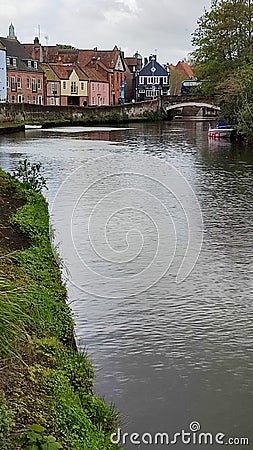 Quayside and Fye Bridge, River Wensum, Norwich, Norfolk, England, UK Stock Photo