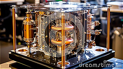 A qubit piece from a quantum computer, generative AI, AI generated Cartoon Illustration