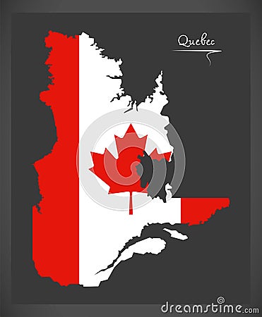 Quebec Canada map with Canadian national flag illustration Vector Illustration