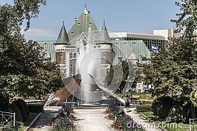 Quebec, Canada 12.09.2017 Modern fountain by Charles Daudelin in front of Gare du Palais train station in Quebec, Canada Editorial Stock Photo