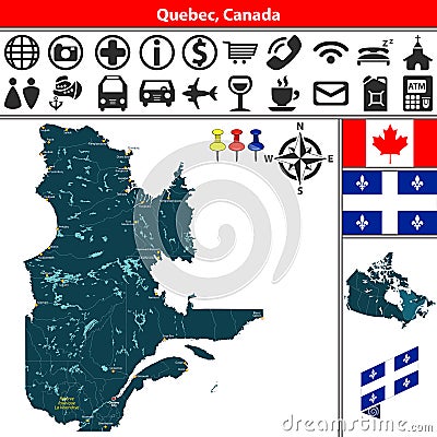 Quebec with cities, Canada Vector Illustration