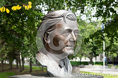 Bronze bust of famous politician and psychiatrist Dr Camille Laurin Editorial Stock Photo