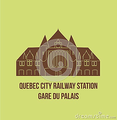 Quebec City Railway Station, (Gare du Palais), Canada Vector Illustration