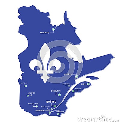 Quebec map province with cities Vector Illustration