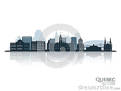 Quebec skyline silhouette with reflection. Vector Illustration