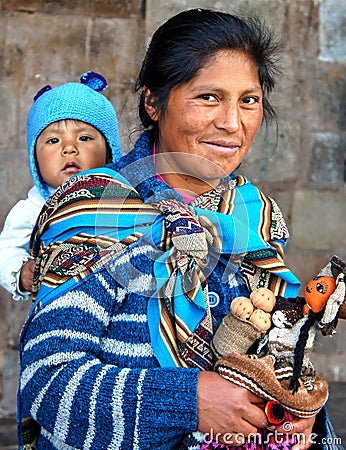 Quechua native woman from Cusco with child Editorial Stock Photo