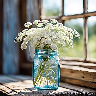 Queen Anne's Lace Bouquet In Sunshine Stock Photo